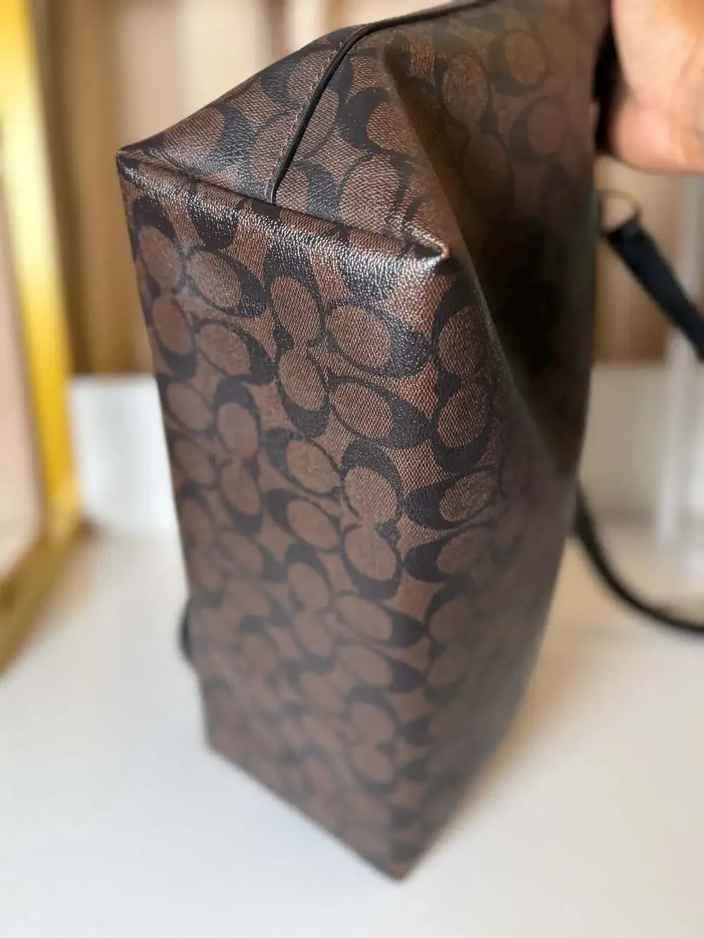 Coach Signature Gallery Tote Brown Black Canvas Leather Shoulder Bag